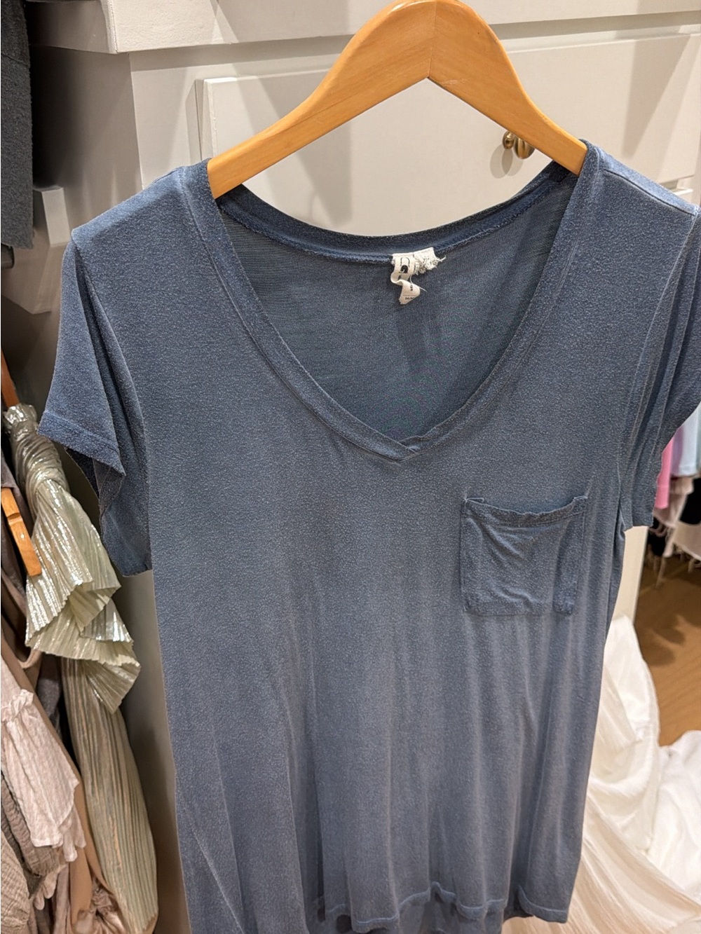 Lightweight Blue V-Neck Pocket Tee